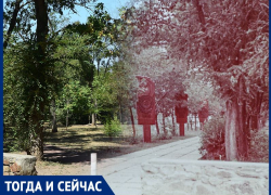 Волгодонск тогда и сейчас: деревянная аллея комсомольской славы в парке Волгодонск тогда и сейчас: деревянная аллея комсомольской славы в парке