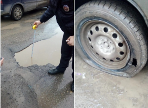 Яма «убийца» возле гипермаркета в Волгодонске лишила колес шесть автомобилей Яма «убийца» возле гипермаркета в Волгодонске лишила колес шесть автомобилей